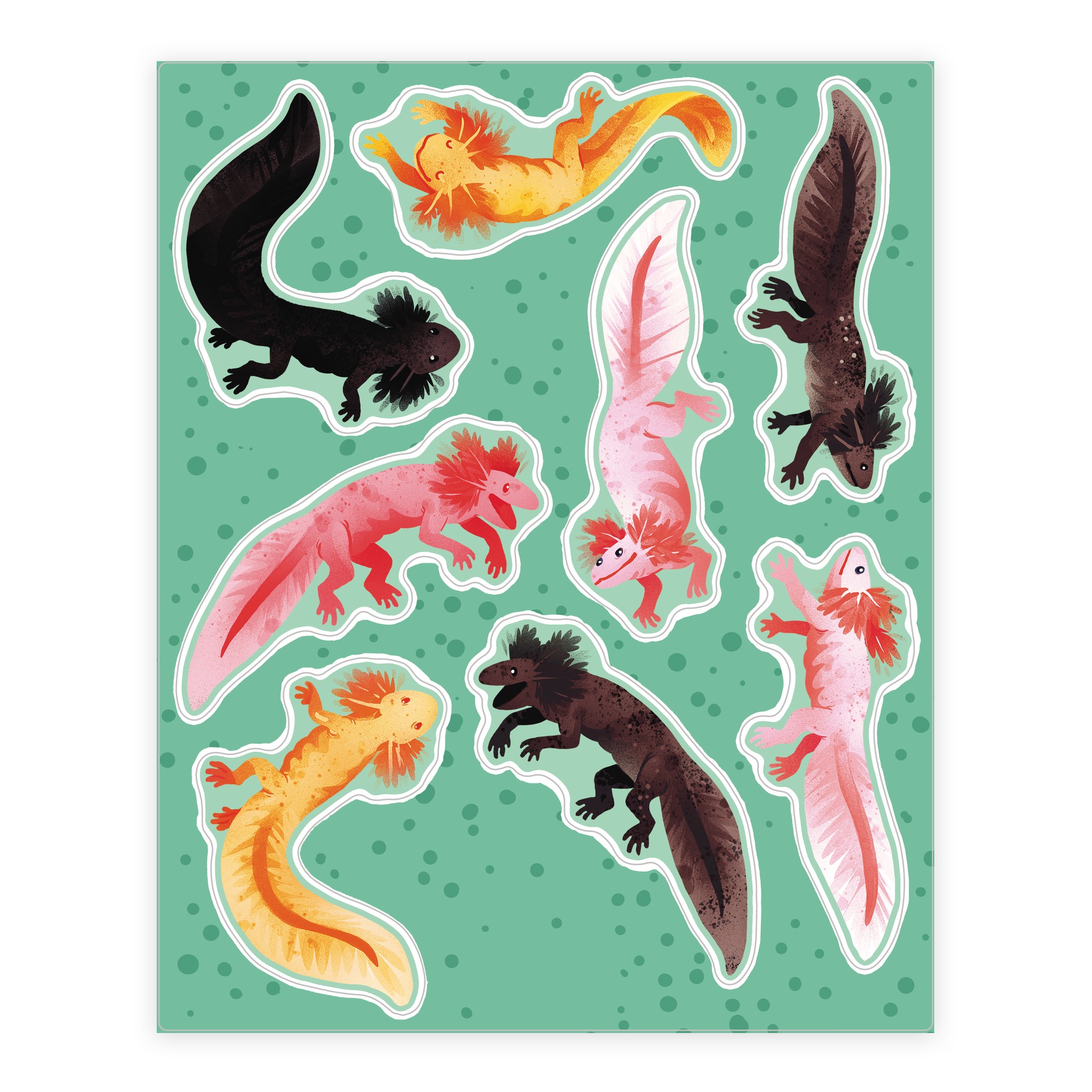 Cute Bright Axolotl Sticker And Decal Sheets Lookhuman
