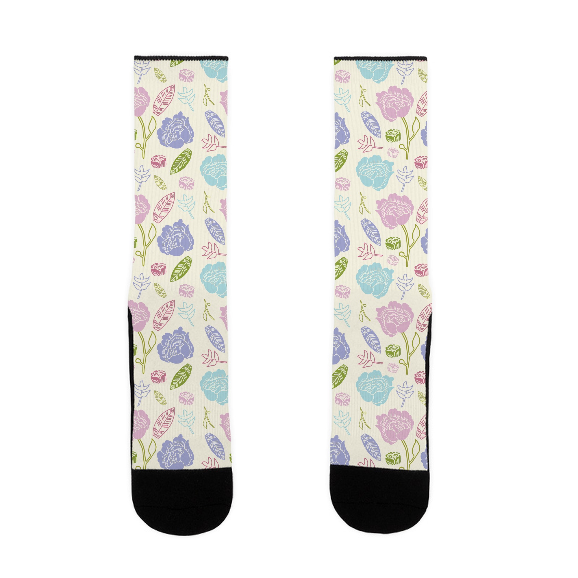 Floral And Leaves Pattern Socks Lookhuman