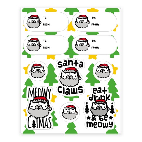 Meowy Catmas Gift Tags Stickers and Decal Sheet