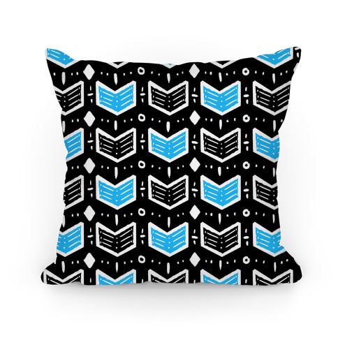 Black and Blue Tribal Doodle Pattern Pillow