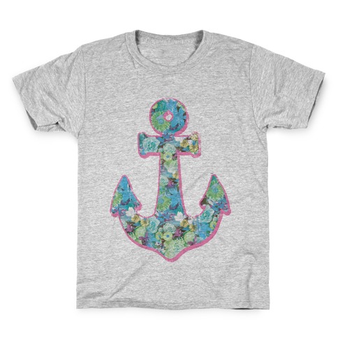 Floral Anchor (Aqua) Kids T-Shirt