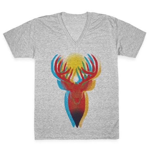 Pop Art Deer Head V-Neck Tee Shirt