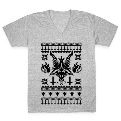 Baphomet Ugly Christmas Sweater  V-Neck Tee Shirt