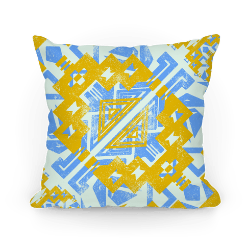 Blue And Yellow Aztec Pattern Throw Pillow Lookhuman