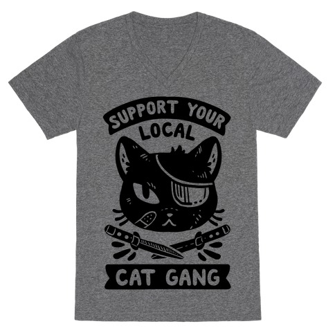 Support Your Local Cat Gang V-Neck Tee Shirt