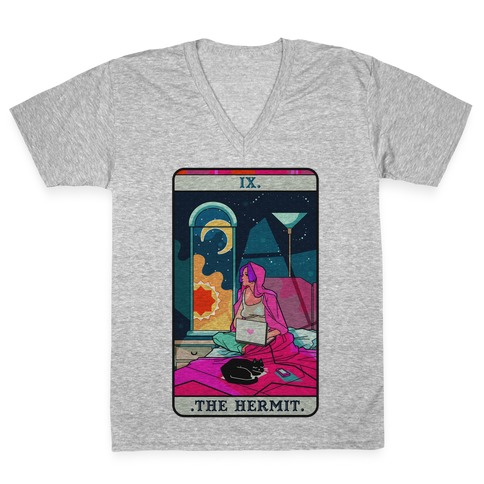 Hermit Tarot Card V-Neck Tee Shirt
