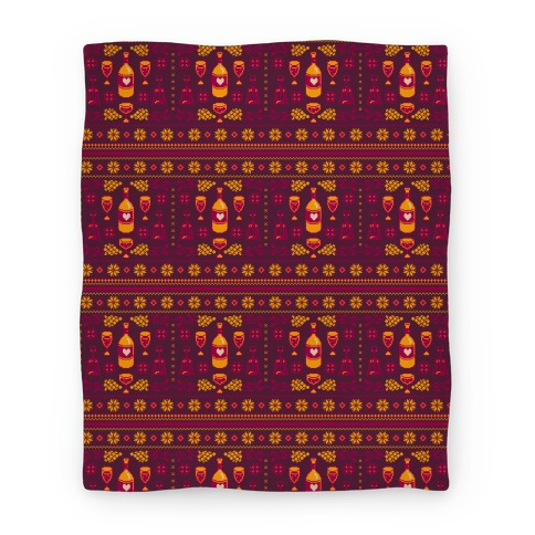 Ugly Wine Christmas Sweater Pattern Blanket