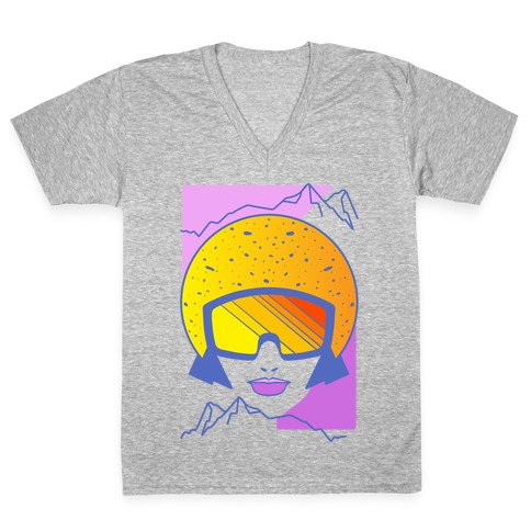 Retro Snowboarding Helmet V-Neck Tee Shirt