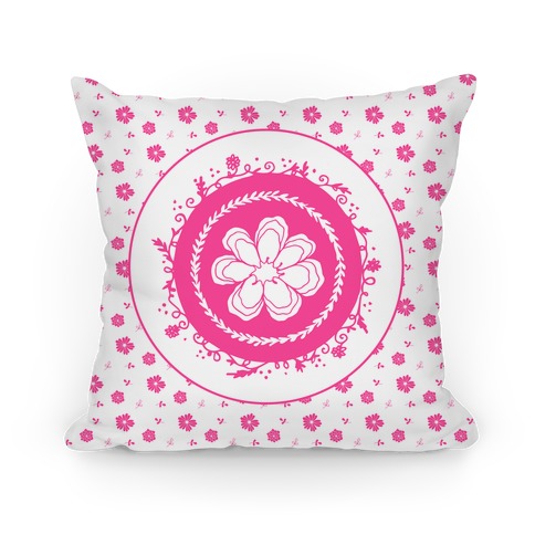 Springtime Floral Mandala (Pink and Whitel) Pillow