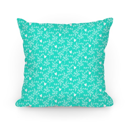 Aqua Floral Hearts Pattern Pillow