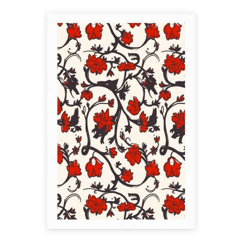 Little Red Riding Hood & Wolf Floral Pattern Posters