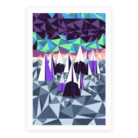 Geometric Winter Mountains and the Northern Lights Posters