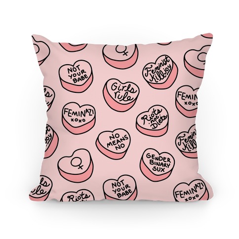 Feminist Conversation Hearts (Pink) Pillow