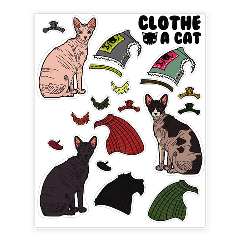 Hairless Cat Dress Up Sticker Decal Sheets HUMAN