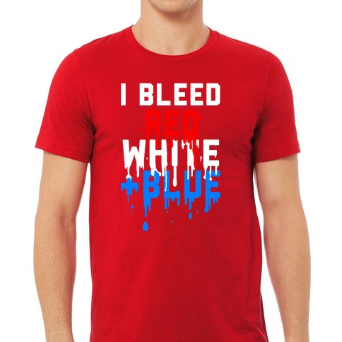Bleed Gildan T-Shirt White and Blue Red 