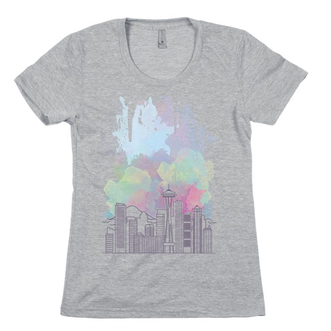 Seattle Graphic Watercolor Cityscape Womens T-Shirt