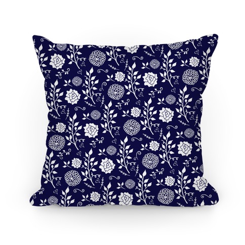 Navy Whimsical Floral Pattern Pillow