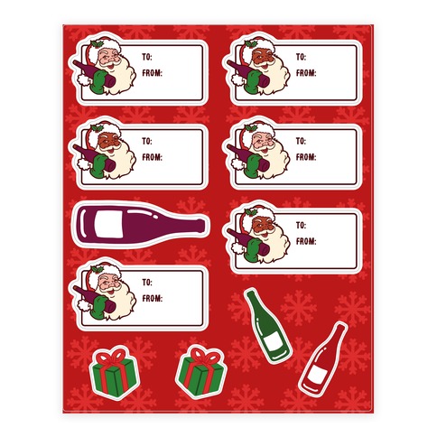Santa Merlot Gift Tag  Stickers and Decal Sheet