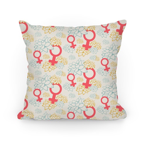 Female Symbol and Lotus Flowers White Pattern Pillow