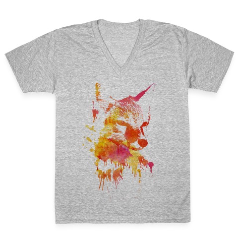 Watercolor Fox V-Neck Tee Shirt