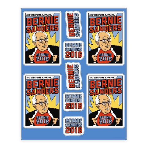 Super Hero Bernie Sanders 2016 Stickers and Decal Sheet