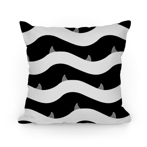 Black and White Shark Fins Waves Pattern Pillow