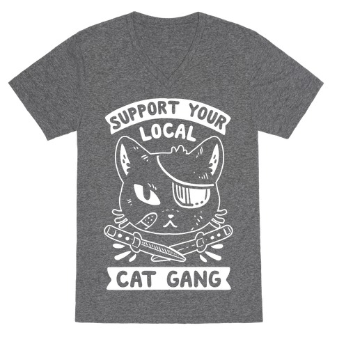 Support Your Local Cat Gang V-Neck Tee Shirt