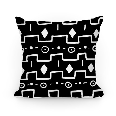 Black and White Tribal Doodle Pattern Pillow