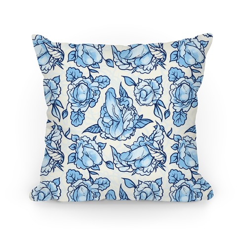 Floral Penis Pattern Blue Pillow