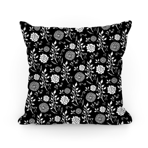 Black Whimsical Floral Pattern Pillow
