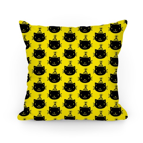 Cat Party Pattern Pillow (Black on Yellow) Pillow