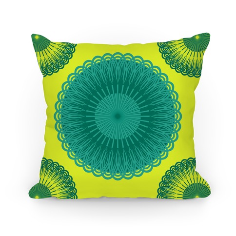 Green and Yellow Flower Mandala Pillow