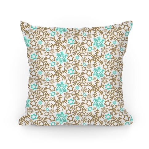 Winter Snowflakes Gold and Mint Pattern Pillow