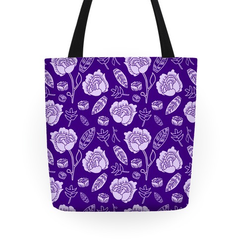 Floral and Leaves Pattern (Purple) Tote