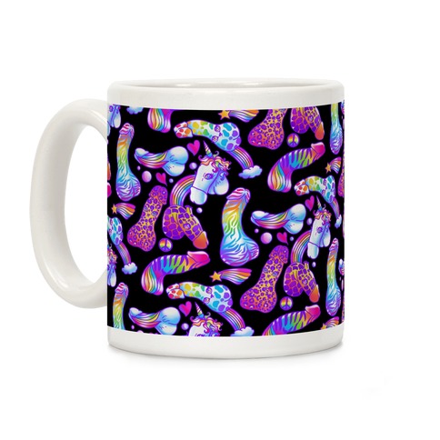90s Neon Rainbow Penis Pattern Black Coffee Mug