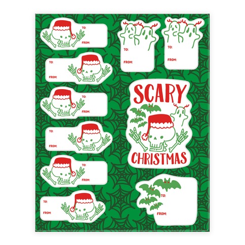 Spooky Scary Christmas Gift Tag  Stickers and Decal Sheet