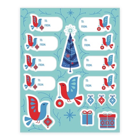Vintage Christmas Tree Decorating Gift Tag  Stickers and Decal Sheet