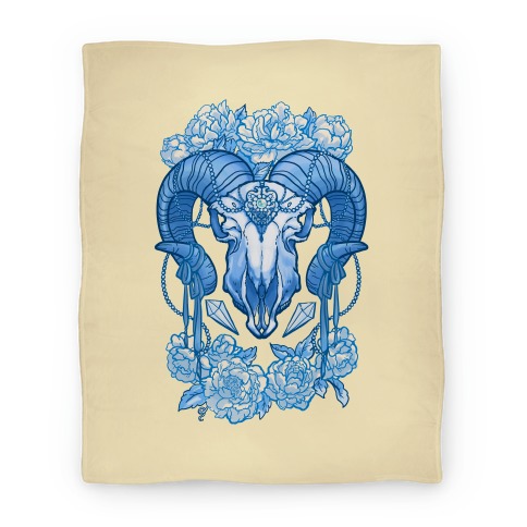Flowery Ram Skull Blanket