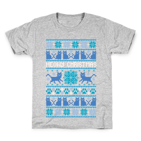 Meowy Christmas Cat Sweater Pattern Kids T-Shirt