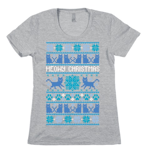 Meowy Christmas Cat Sweater Pattern Womens T-Shirt