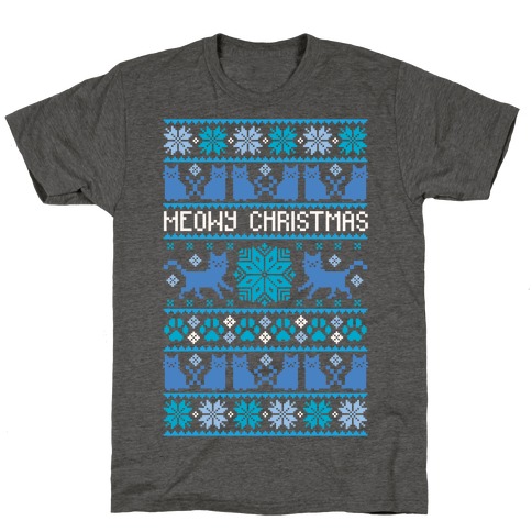 Meowy Christmas Cat Sweater Pattern T-Shirt