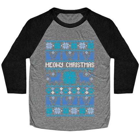 Meowy Christmas Cat Sweater Pattern Baseball Tee