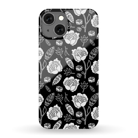 Floral and Leaves Pattern (Black) Phone Case