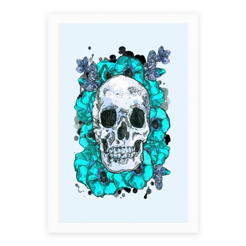 Skull On A Bed Of Poppies Poster