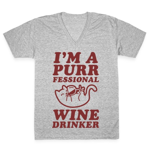 Purrfessional Wine Drinker V-Neck Tee Shirt