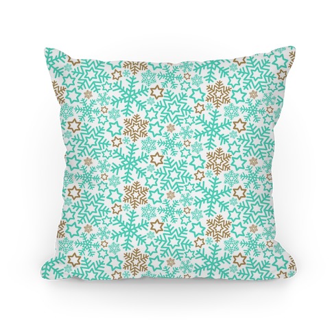 Winter Snowflakes Mint and Gold Pattern Pillow
