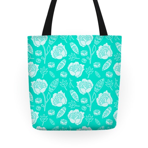 Floral and Leaves Pattern (Teal) Tote