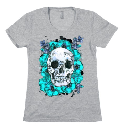 Skull on a Bed of Poppies Womens T-Shirt