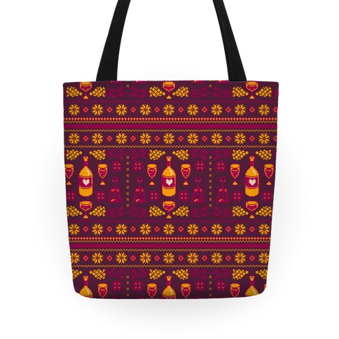 Ugly Wine Christmas Sweater Pattern Tote