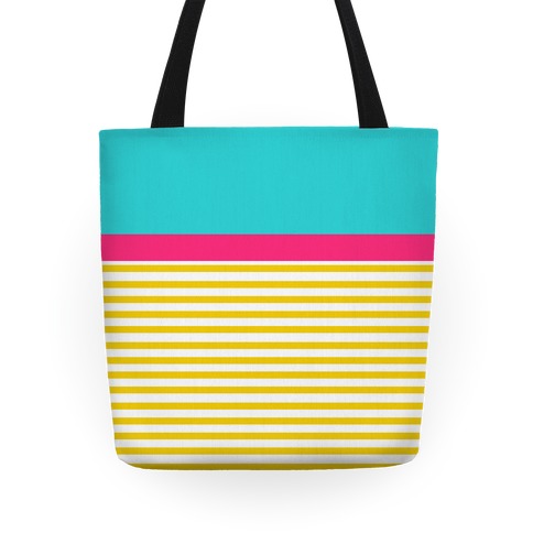 Yellow And Pink Color Block Stripe Tote